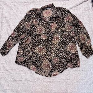 Vintage August Max Women’s Metallic Abstract Blouse | Plus Size 2X/3X